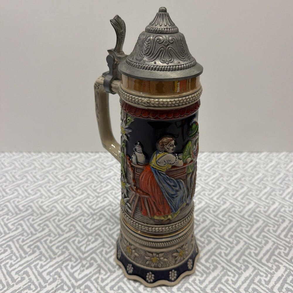 Vtg Gerz German Beer Stein 11.5" 1L Mapsa Swiss Music Box Trink Trink Pewter EUC - Picture 2 of 15